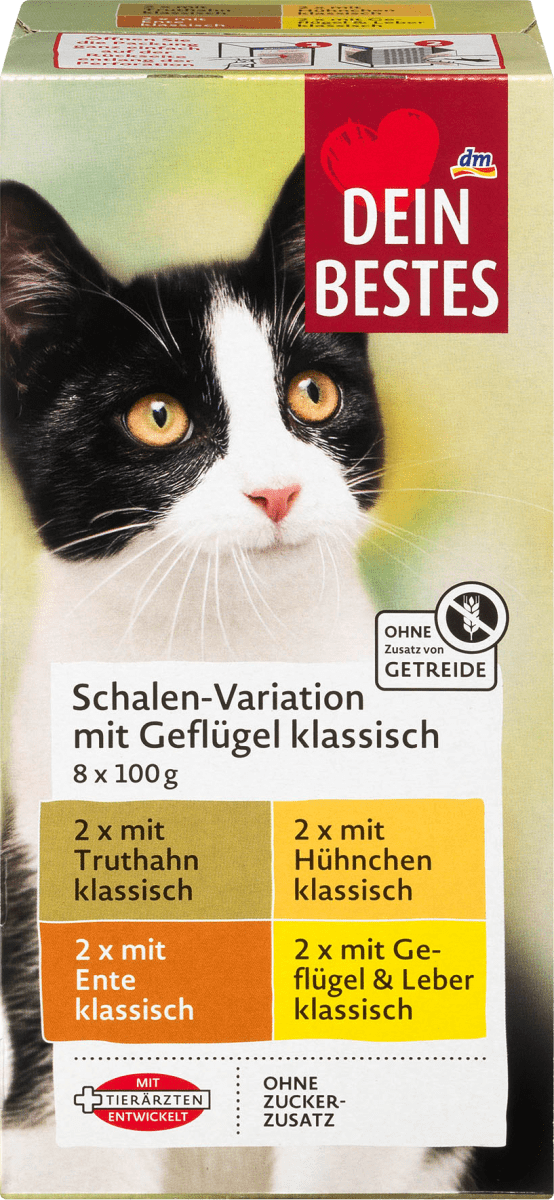 Вологий корм для кішок, асорті Dein Bestes Geflügel-Variationen Multipack, (8 уп х 100 гр = 800 гр)