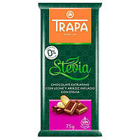 Шоколад молочный без сахара и без глютена Trapa Stevia с воздушным рисом 75г Испания