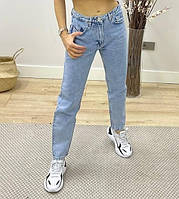 Стильные прямые штаны Mom Jeans, молодежные женские голубые джинсы Мом с высокой талией Турция