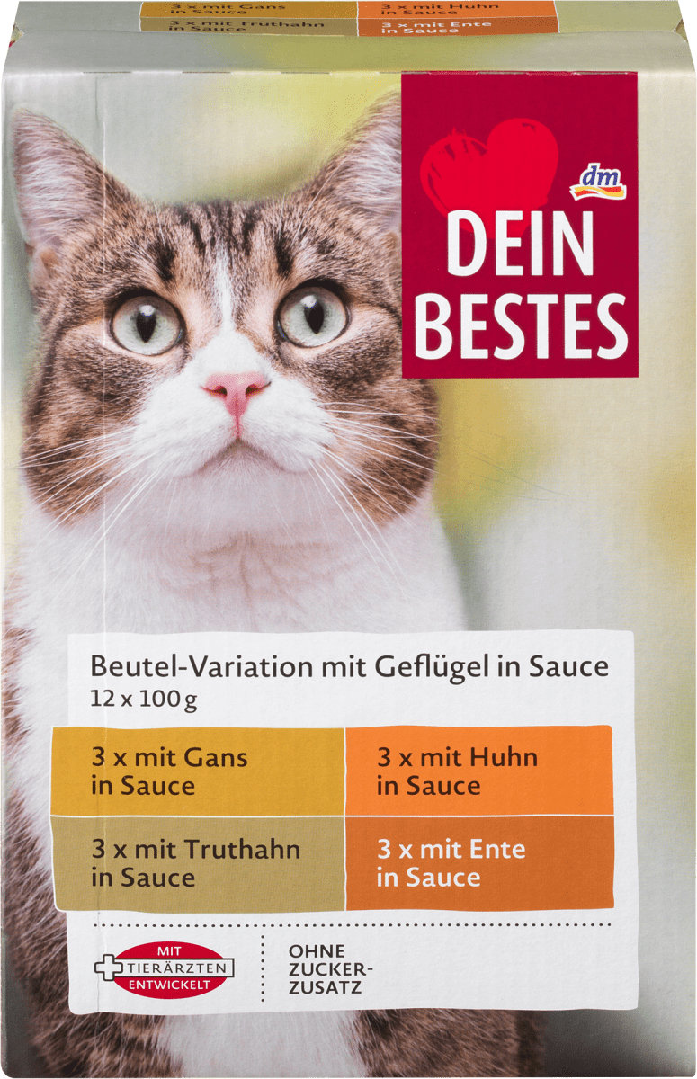 Вологий корм для кішок Dein Bestes Beutel-Vorteilspack in Sauce mit Geflügel, (12 уп х 100 гр = 1200 гр)