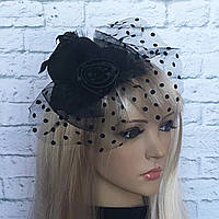 Капелюшок Гламур маленький з трояндою (чорний)