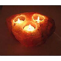 Підсвічник соляної потрійний "Natural" 2,6кг. (Ch-11) (+ - 22х19х10 cm) (12 шт ящ.) (Гімалайська сіль)