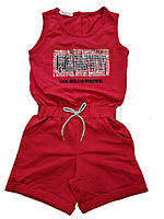 Летний комбинезон для девочки 104-134 см красный трикотажный с шортами Breeze