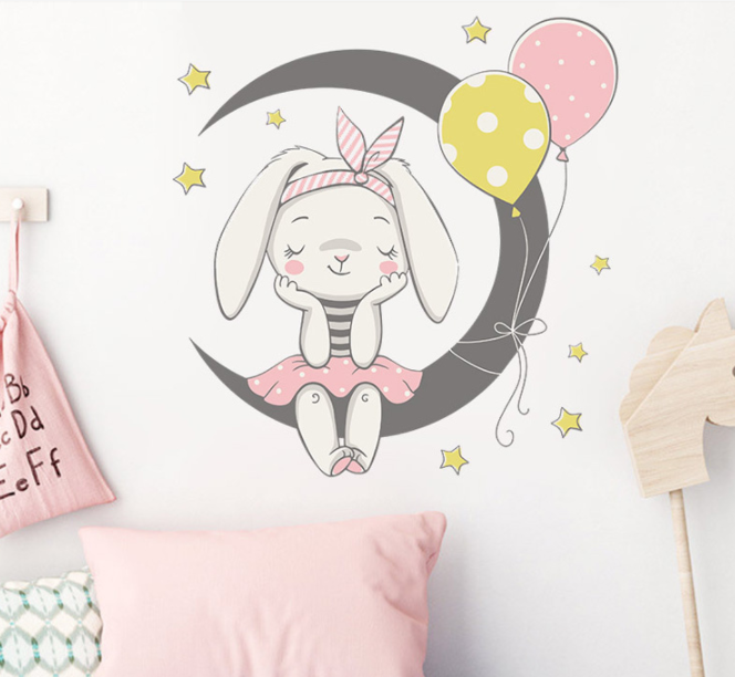 Виниловые Наклейки на Стену, Шкаф в Детскую "зайка Сидит на Луне с ...