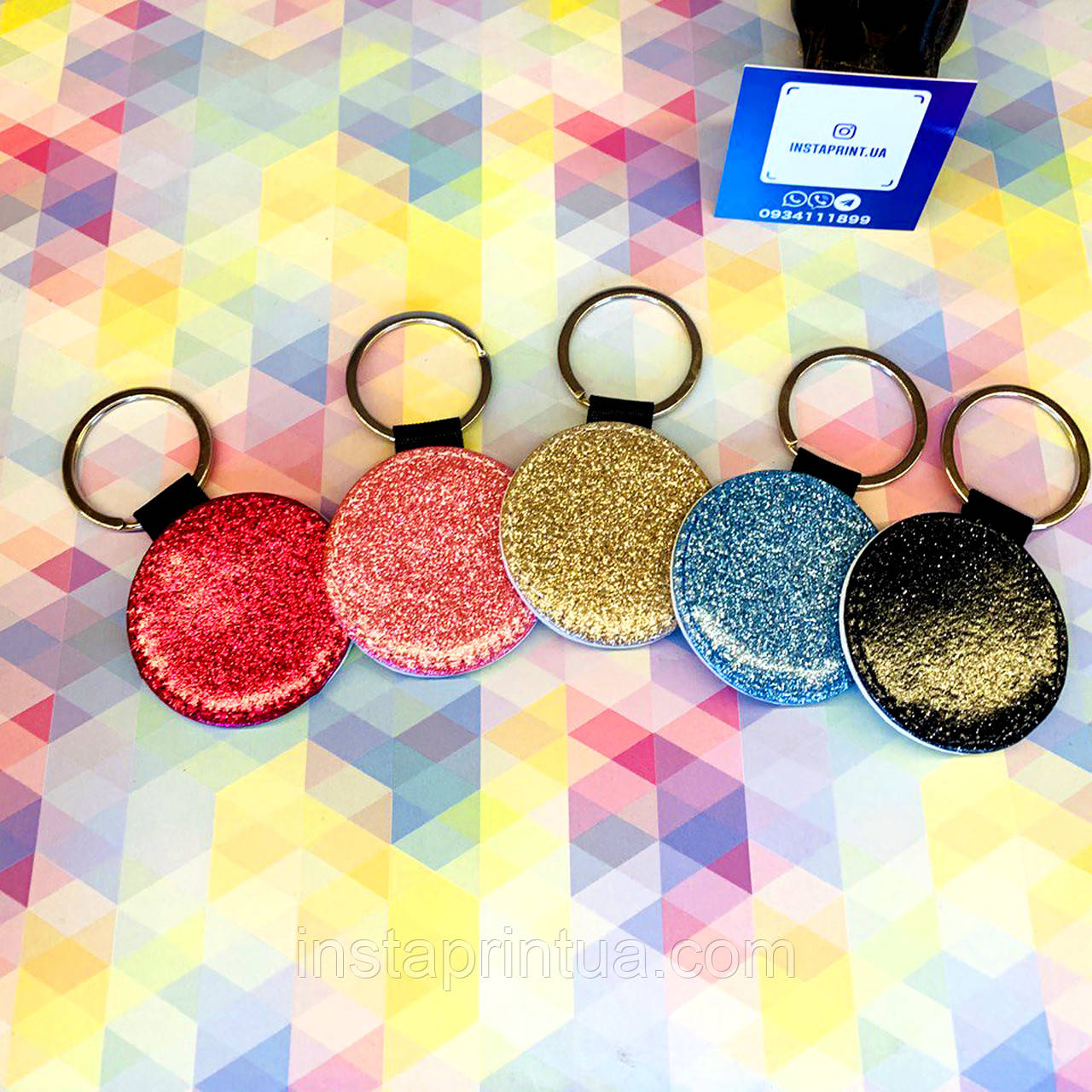 Брелок з блискітками круглий + друк. Друк на брелоках, фото 1