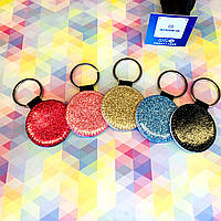 Брелок із шкірозамінником із блискітками круглий + друк фото/ картинка