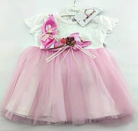 Детское платье Турция 6, 9, 12, 18 месяцев для новорожденной девочки нарядное розовое (ПДН36)