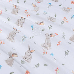 Муслін у квадратики "Бежеві зайчики та гілочки", ширина 160 см