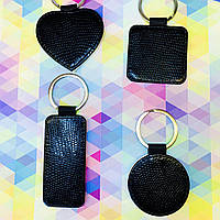 Брелок Чорний шкірозамінник/пвх + друк фото-Прямокутний