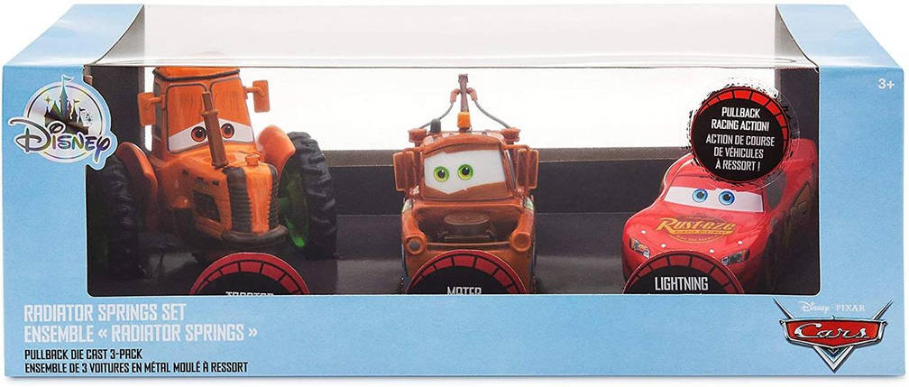 Ігровий набір трьох героїв із мультфільму Тачки (Disney Pixar Radiator Springs Pull 'N' Race Die Cast 3-Pack), фото 3