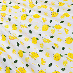 Муслін у квадратики "Лимончики та листочки", ширина 160 см