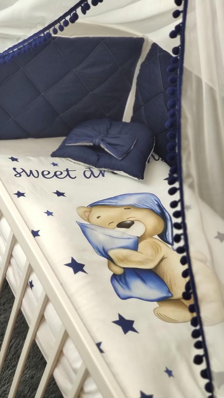 Набір постільної білизни в дитяче ліжечко стібка Ведмедик - Бортики в ліжечко / захист у дитяче ліжечко