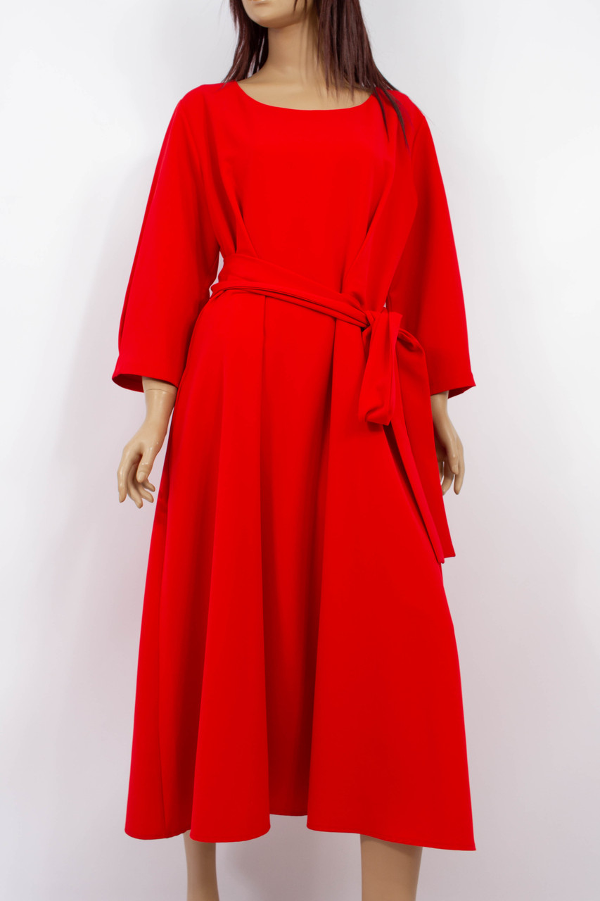 Жіноче елегантне плаття з поясом Carlino батал червоне