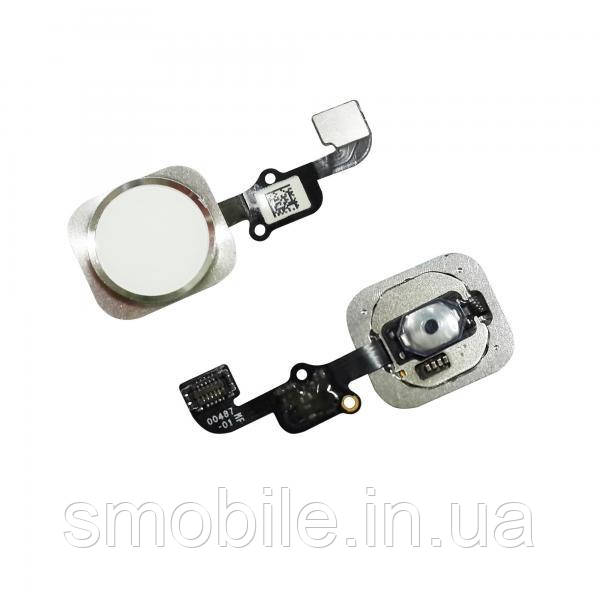 Кнопка HOME зовнішня для iPhone 6S/6S Plus білого кольору, кільце — сріблясте + шлейф (оригінал)