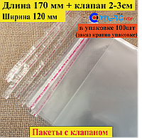 Пакет полипропиленовый 170х120 мм с клапаном и липкой лентой