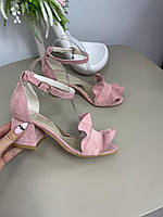 Красивые женские босоножки замшевые розовые, пудровые на каблуке. Летние женские босоножки 2022