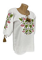 Женская вышитая рубашка Дуб Калина из домотканого полотна в белом цвете большие размеры