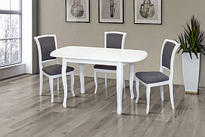 Овальний обідній кухонний розкладний стіл білий 110х70 см дерев'яний на кухню в класичному стилі Турін