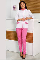Медицинский женский костюм на кнопках "Avrora" бело-розового цвета