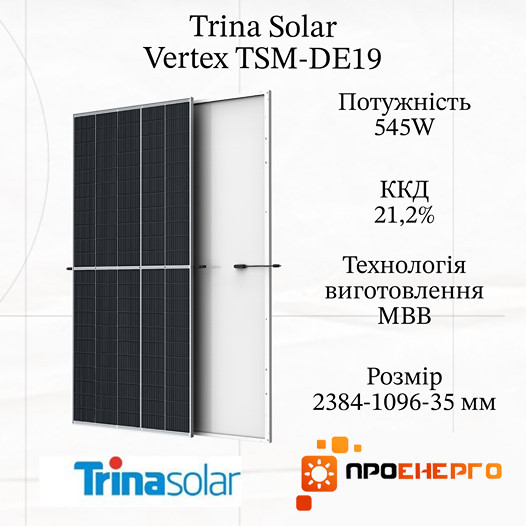 Сонячна батарея Trina Solar Vertex-TSM-DE19M 545 Вт Half Cell, фото 1