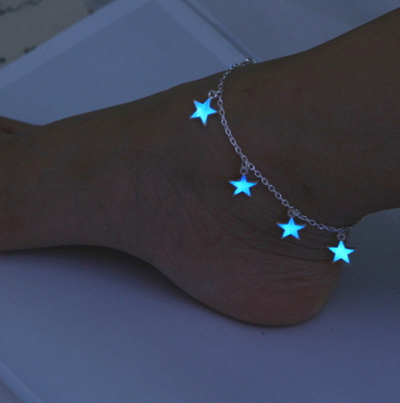 Браслетик на ногу зі світними зірками. Прикраса для ніг. Цепочка на ногу. Браслеты на ногу, фото 1