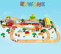 Железная дорога из дерева детская, EdWone, 110 деталей, 3+ (Brio, Ikea) E21A03 (E17P05)