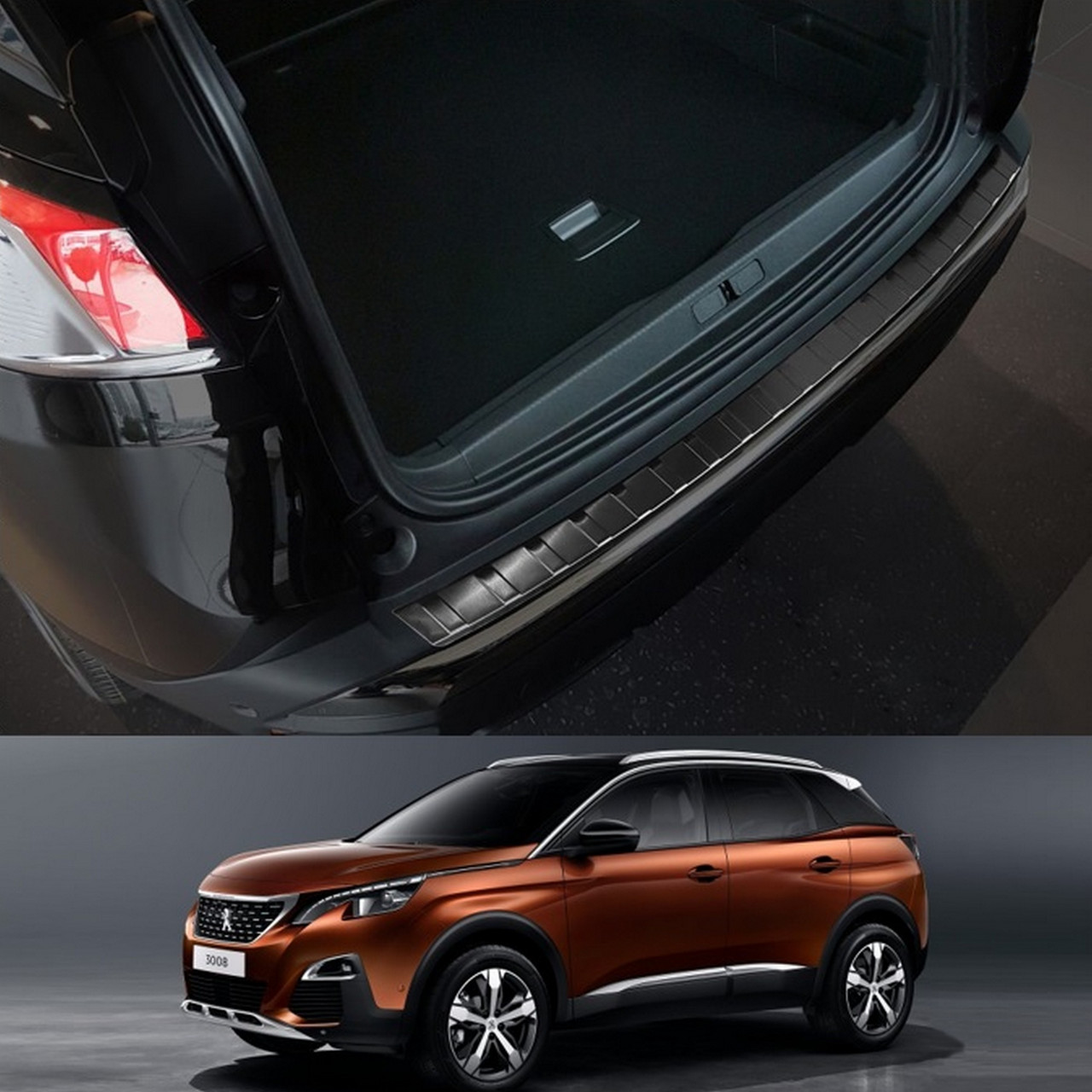 Захисна накладка на задній бампер для Peugeot 3008 II 2017-2020 /чорна нерж.сталь/