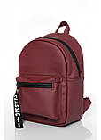 Стильний жіночий рюкзак бордовий з стрічкою, міської, повсякденний, матова еко-шкіра, фото 2