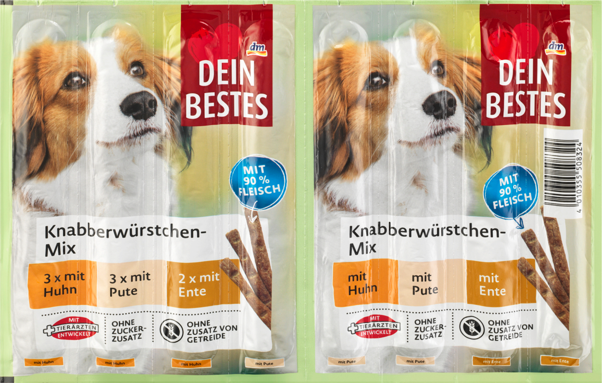 Закусочні палички для собак Dein Bestes Hundeleckerli Knabberwürstchen Mix mit 90% Fleisch, 88 г