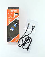 Кабель Usb Lightning Aspor-360Pro magnetic 2.4A (тканина, пластик) Black