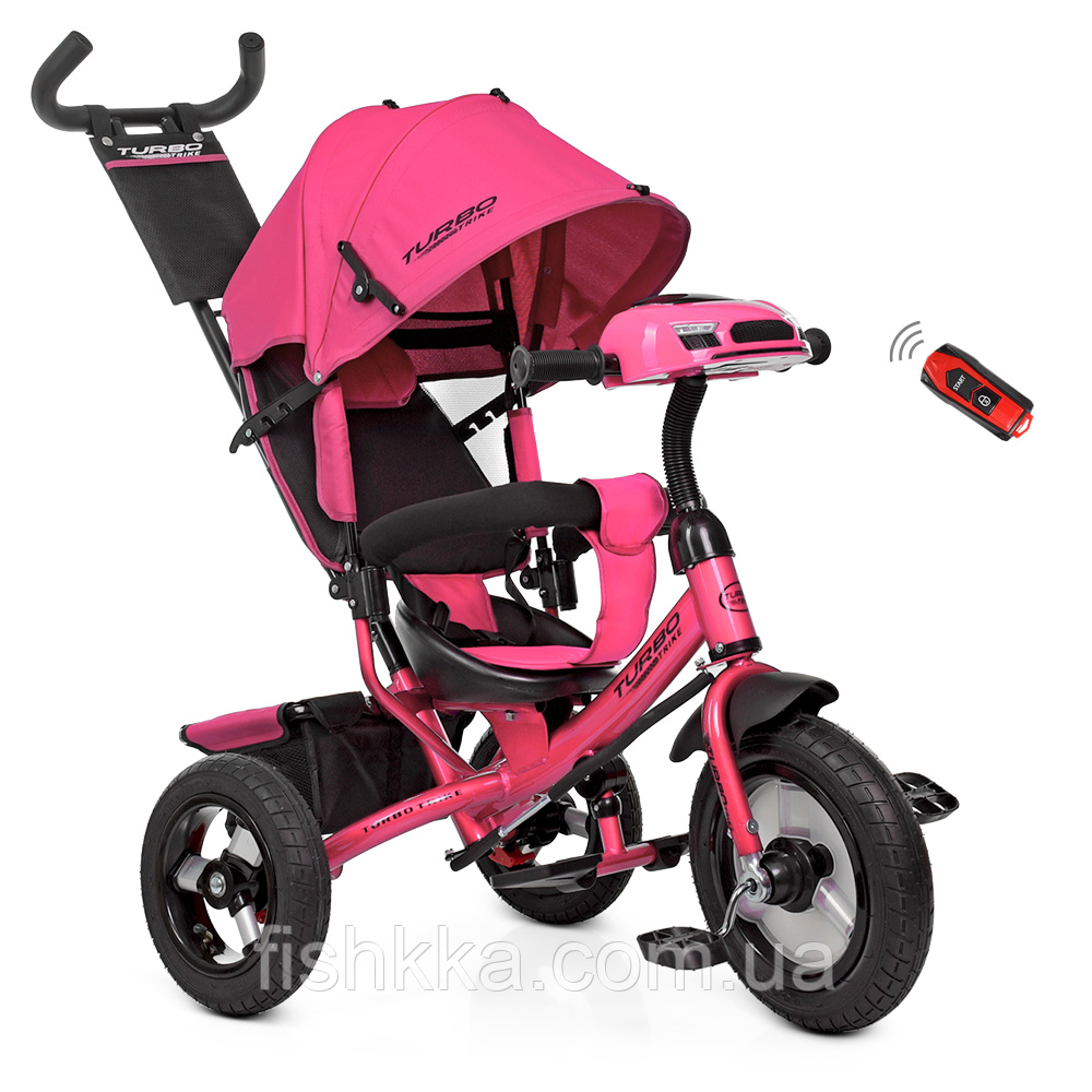 Дитячий триколісний велосипед Turbo trike,кол.гума (12/10), USB/BT,світ, пульт, рожевий