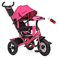 Дитячий триколісний велосипед Turbo trike,кол.гума (12/10), USB/BT,світ, пульт, рожевий