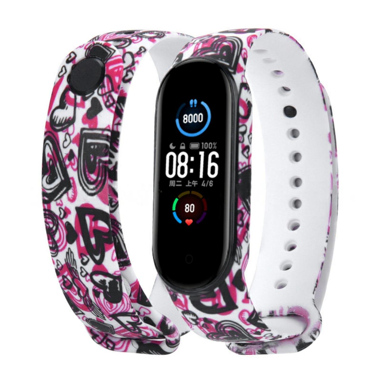 Силіконовий ремінець СЕРЦЕ на фітнес трекер Xiaomi Mi Smart Band 5 / 6 / 7 браслет аксесуар заміна