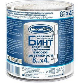 Бинт еластичний стрічковий "Білосніжка" 8 см x 4 м високої розтяжності