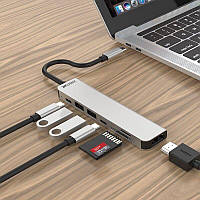 USB-хаб ZAMAX 7-в-1 перехідник для MacBook концентратор Type C + USB HUB to HDMI/HDTV + PD + USB C + SD + TF