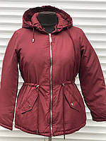 Весенняя осенняя женская бордовая куртка парка большие размеры 50 52 54 56 58