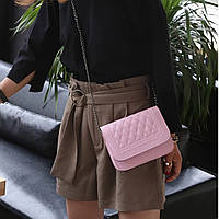 Женская сумка - клатч на цепочке стеганая розовая