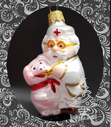 Скляна ялинкова іграшка Доктор Айболить з поросям 01/с, фото 1