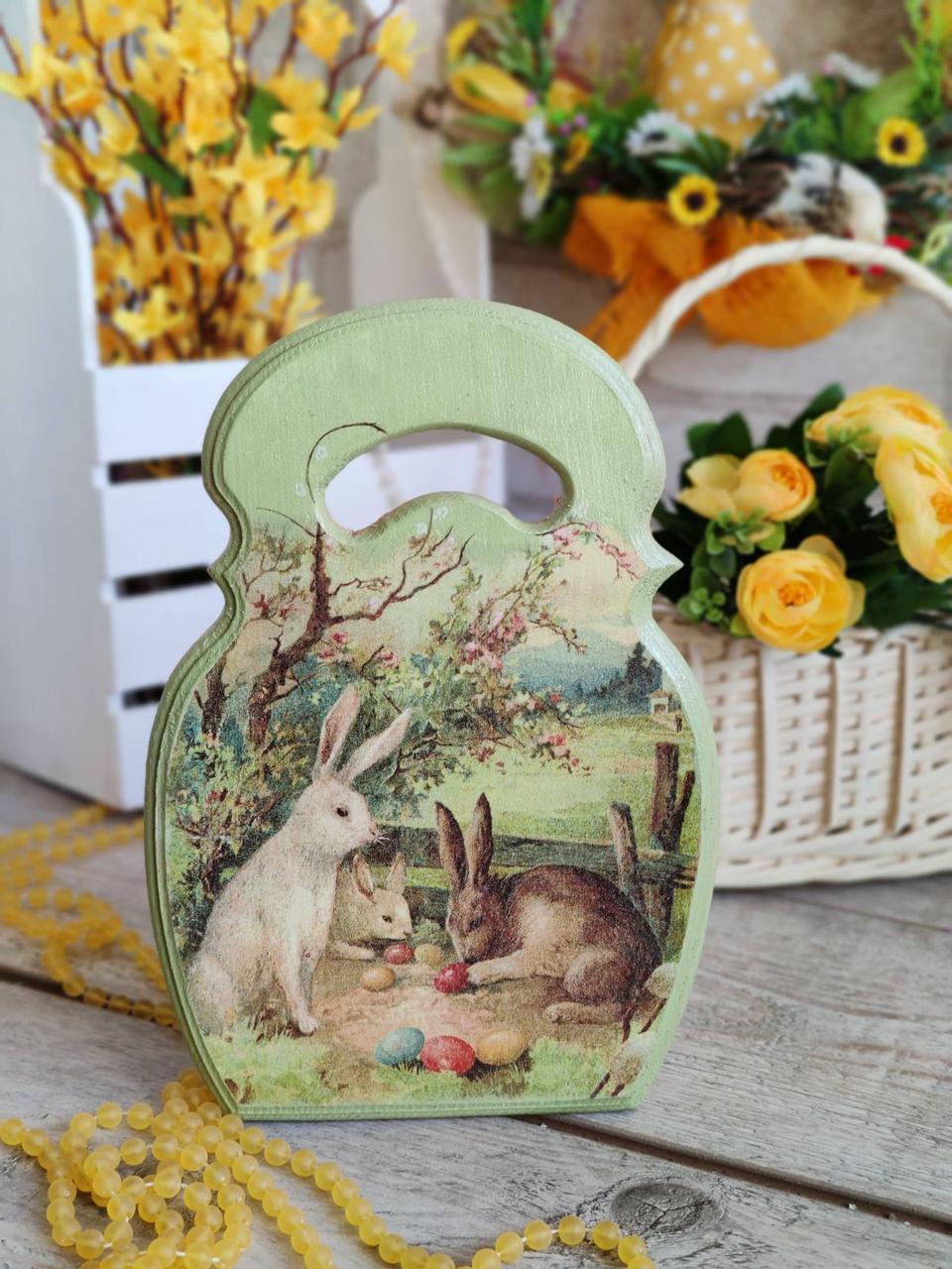 Дошка кухонна із дерева,  робоча 2 сторона, Н -25 см,  великодній декор, фото 1