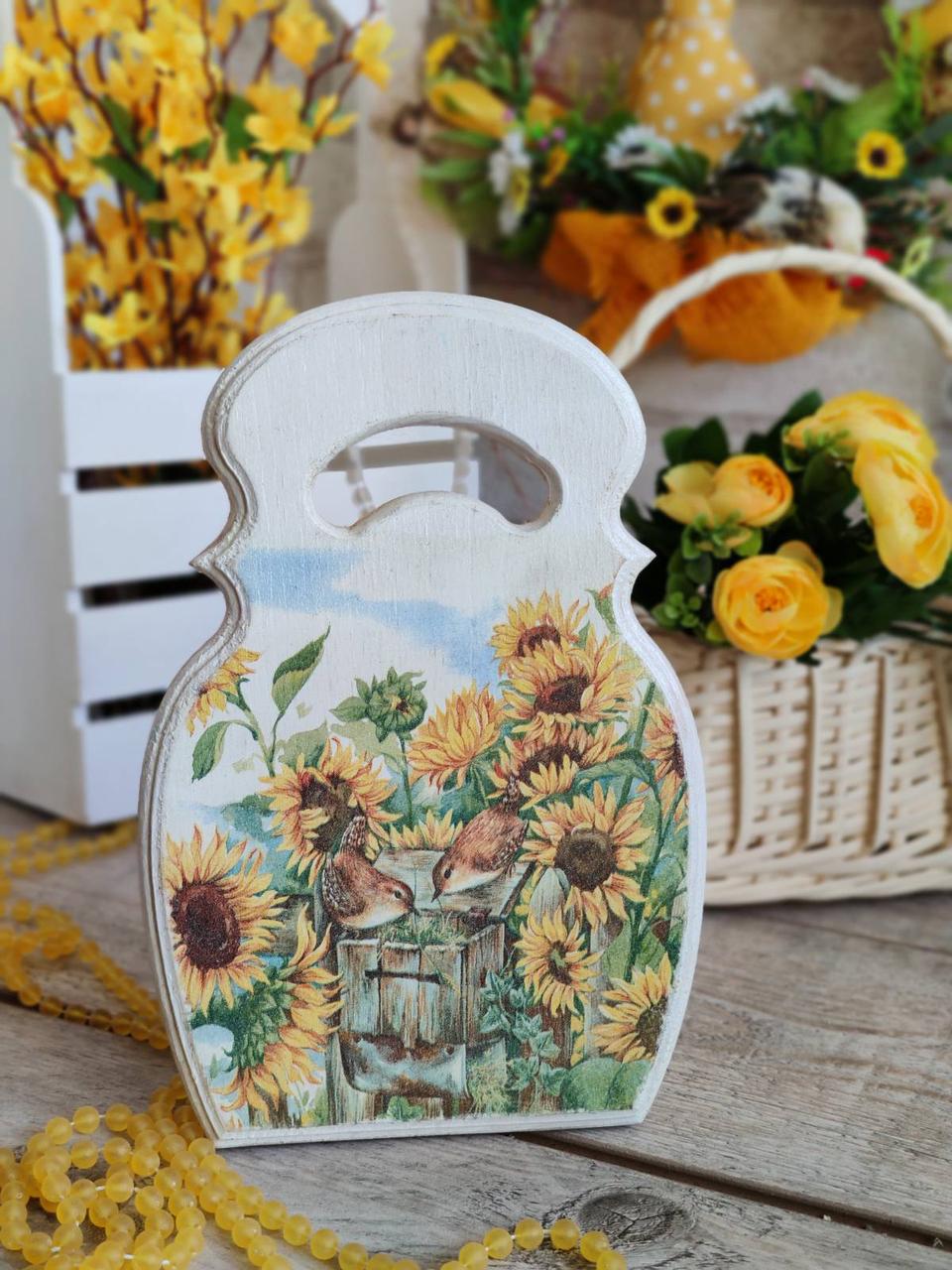 Дошка кухонна із дерева,  робоча 2 сторона, Н -25 см, великодній декор, фото 1