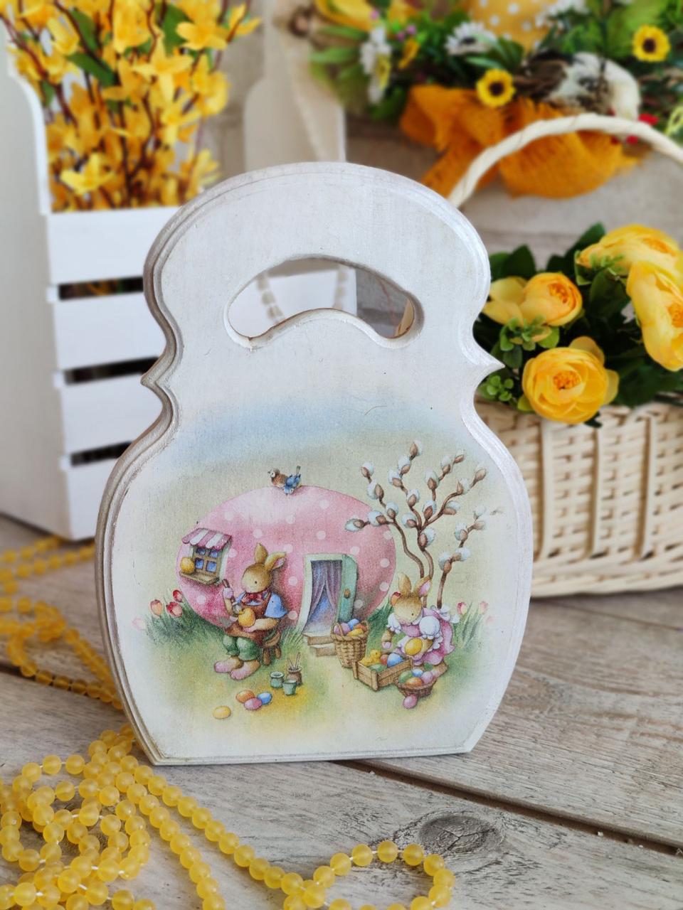 Дошка кухонна із дерева, робоча 2 сторона, Н-25 см, великодній декор, фото 1