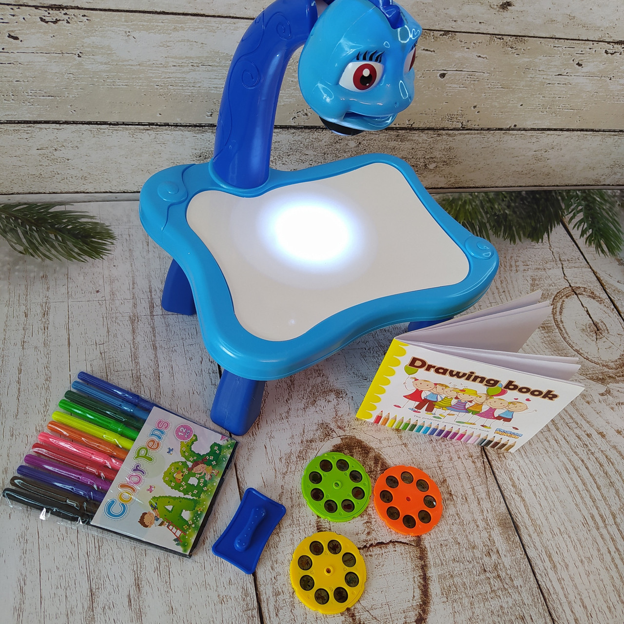 Детский мольберт-проектор Baby для рисования с музыкой 3 в 1 столик Синий фломастеры альбом Настоящие фото - фото 3 - id-p1388201837