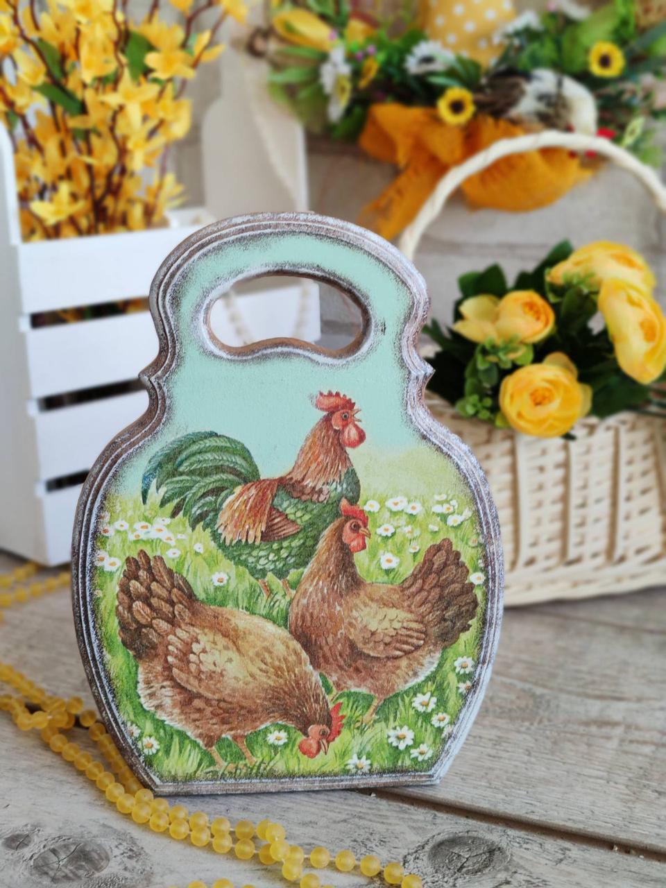 Дошка кухонна із дерева, робоча 2 сторона, Н -25 см, великодній декор, фото 1