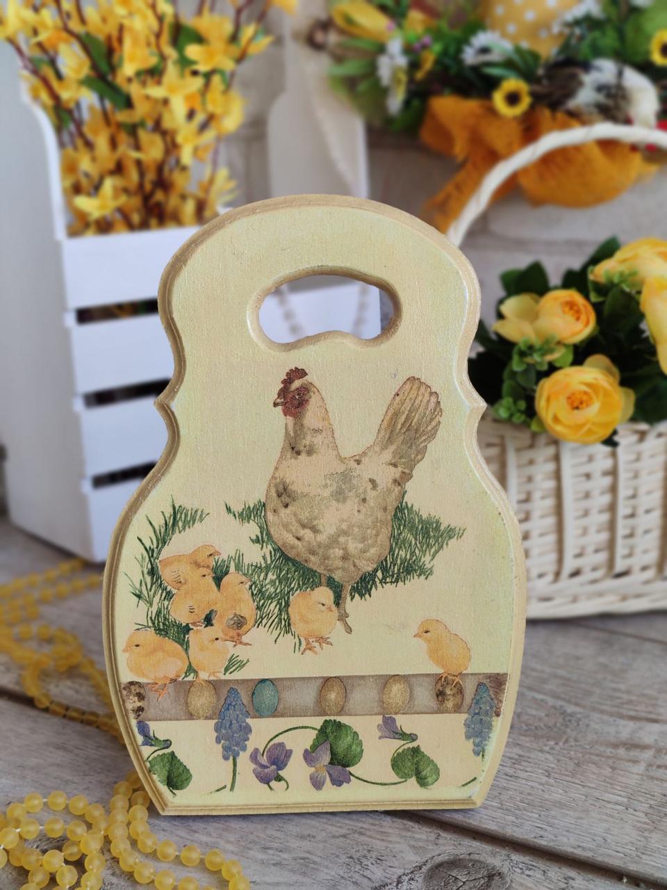 Дошка кухонна із дерева,  робоча 2 сторона, h-25 см,  великодній декор, фото 1