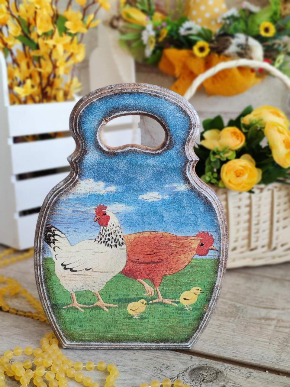 Дошка кухонна із дерева,  робоча 2 сторона, Н -25 см, великодній декор, фото 1