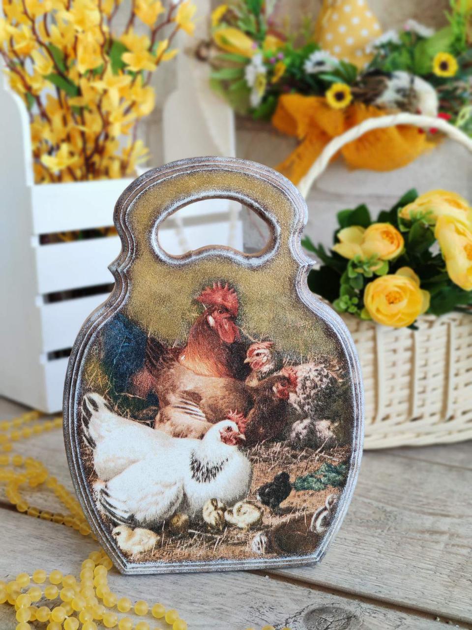 Дошка кухонна із дерева,  робоча 2 сторона, Н-25 см,  великодній декор, фото 1