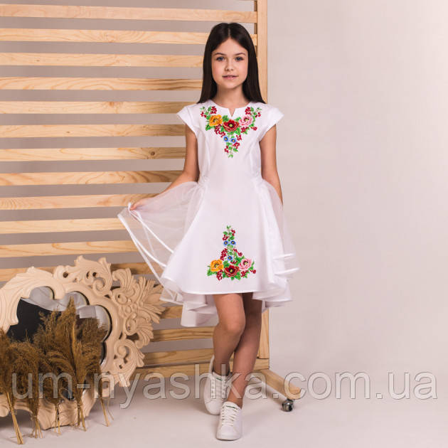Красивая вышиванка детская вышитое платье "Мальвина-Диана" Белый 104-146 - фото 1 - id-p1030557217