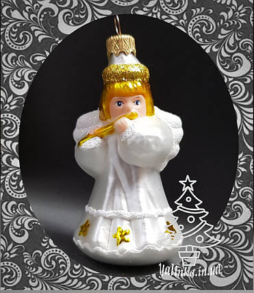 Скляна ялинкова іграшка Янгол грає на сопілці 155/с, фото 1
