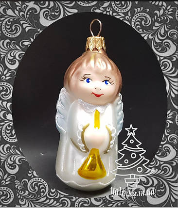 Скляна ялинкова іграшка Янгол з дудочкою 02/м, фото 1