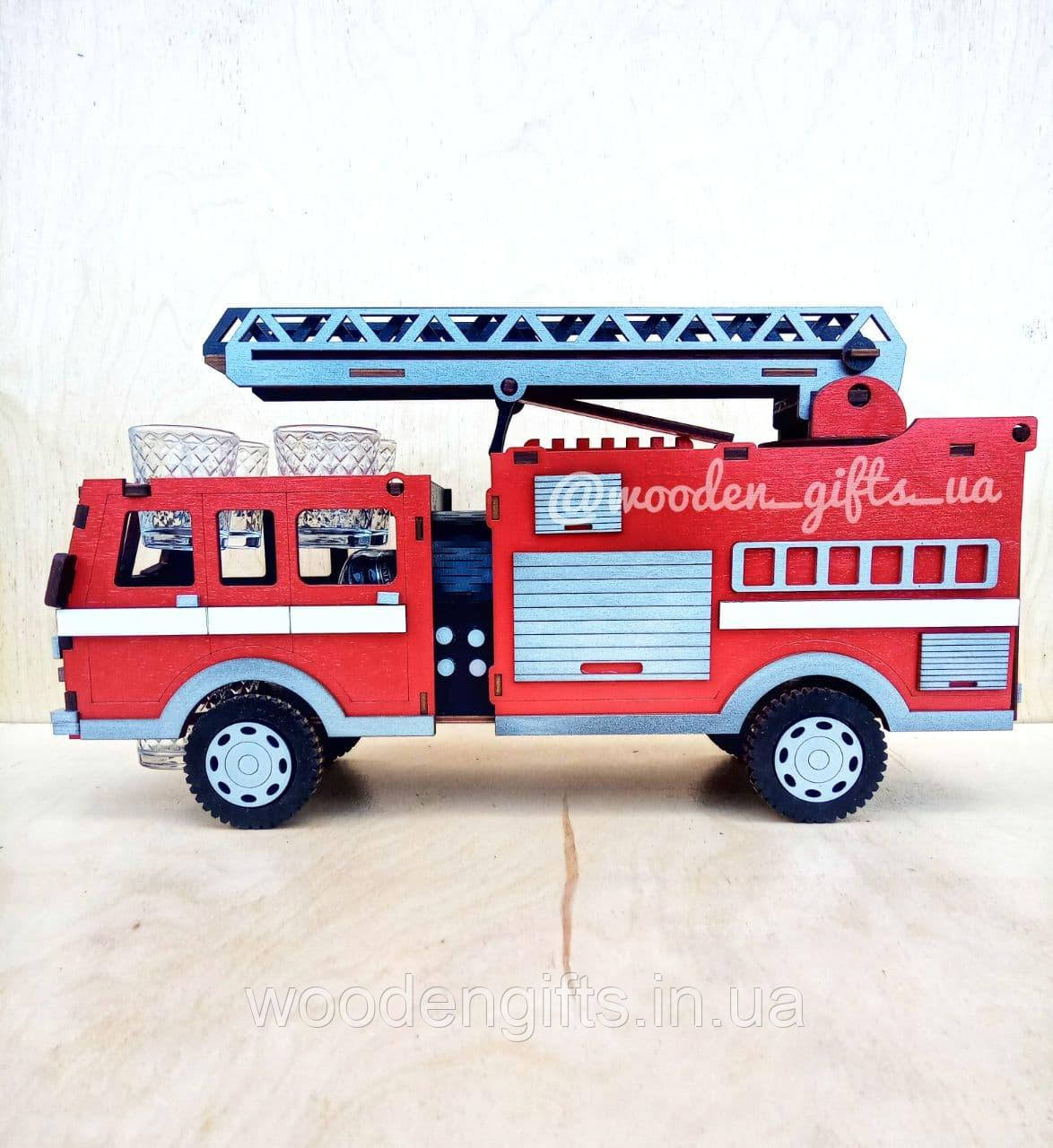 Міні бар Пожежна машина з дерева для подарунка пожежнику, рятувальнику, чоловіку